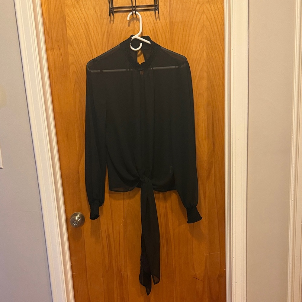 Express Black Sheer Tie-Front Blouse